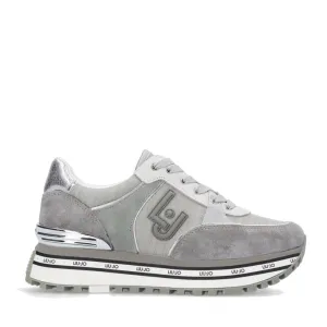 Scarpe Donna LIU JO Sneakers Platform Maxi Wonder 20 in Suede e Tessuto Sparkling Grigio