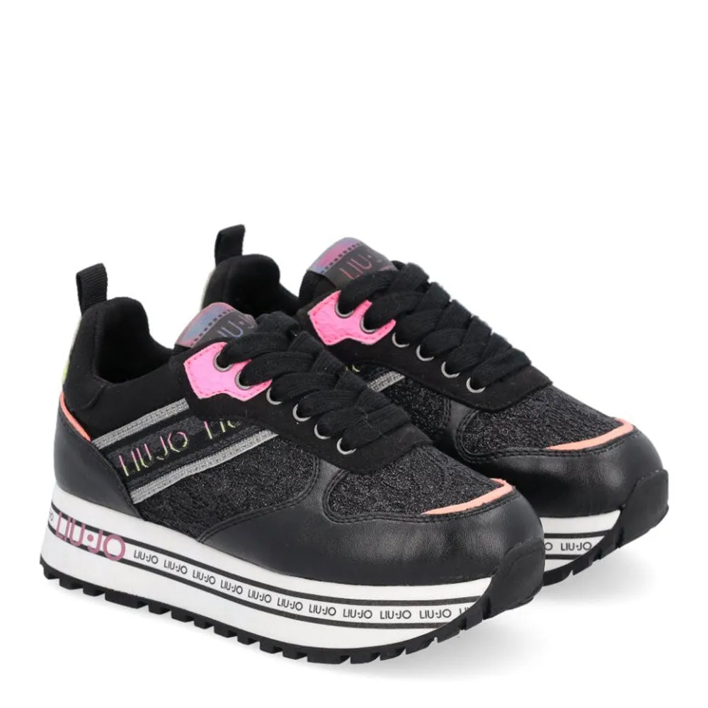 Scarpe Donna LIU JO Sneakers Platform Maxi Wonder 254 con Glitter colore Nero