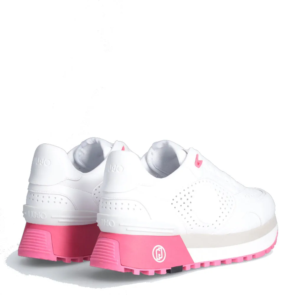 Scarpe Donna LIU JO Sneakers Platform Maxi Wonder 62 con Macro Forature colore Bianco e Rosa