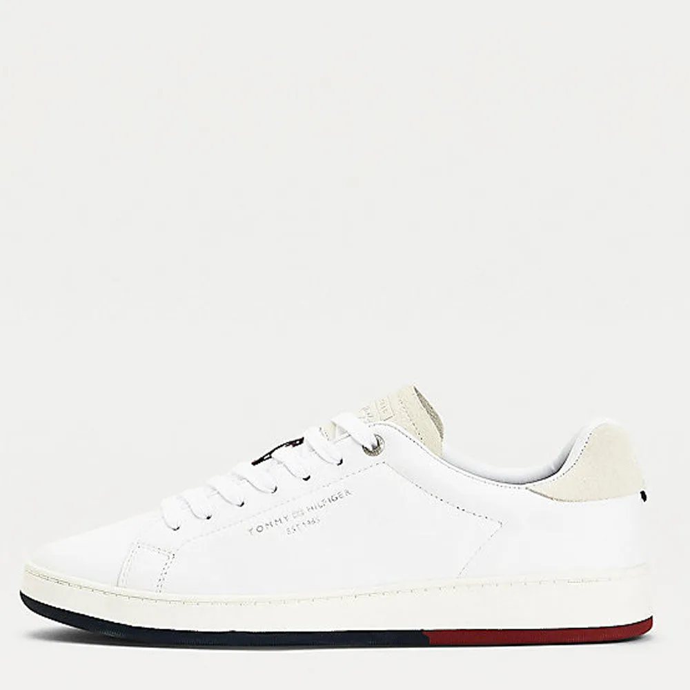 Scarpe Uomo TOMMY HILFIGER Sneakers linea Retro Tennis in Pelle colore Bianco