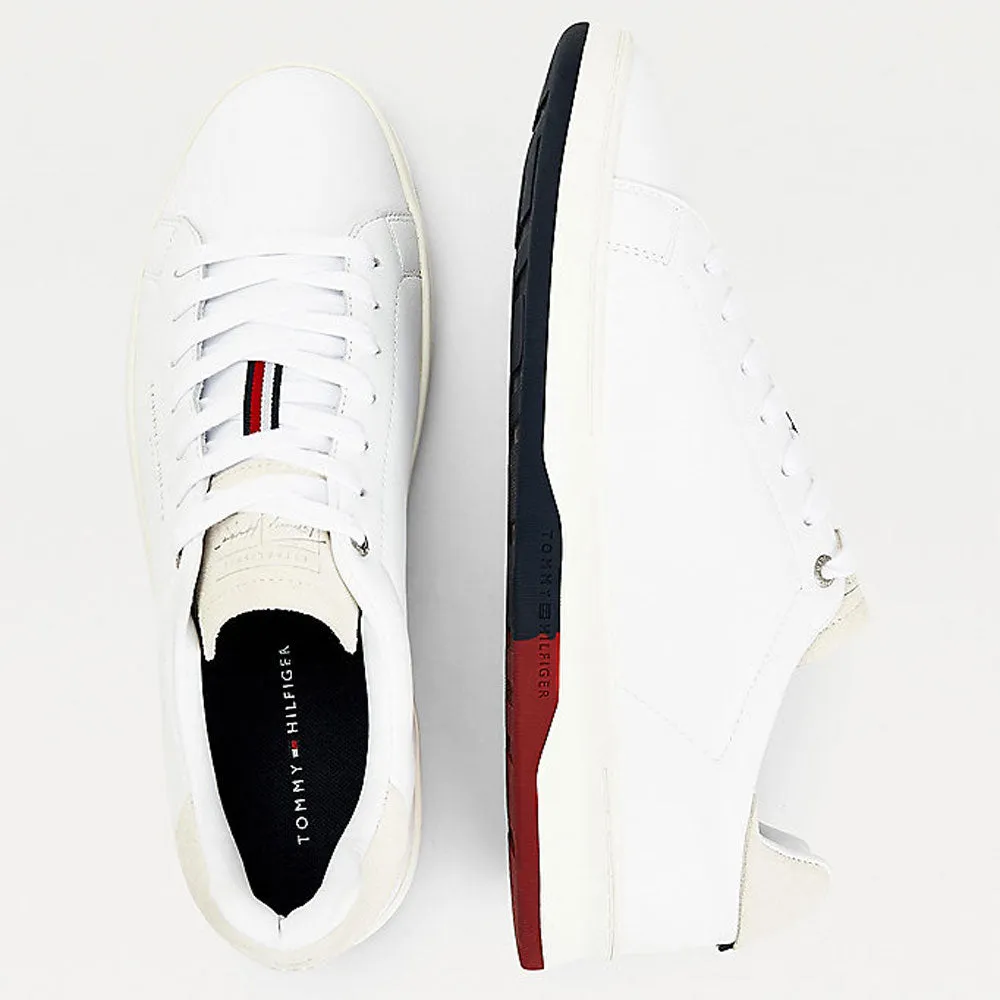 Scarpe Uomo TOMMY HILFIGER Sneakers linea Retro Tennis in Pelle colore Bianco
